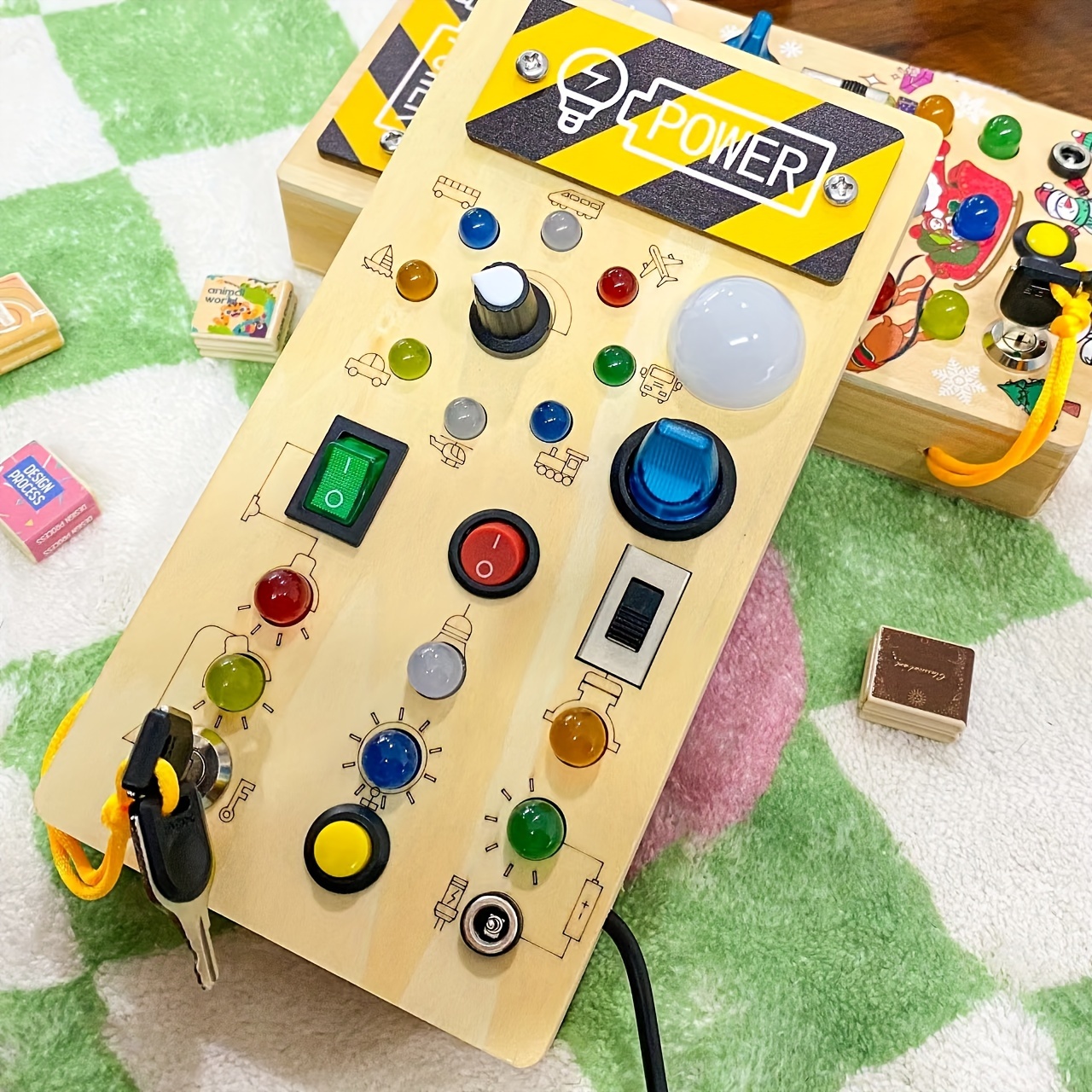 Montessori Toddler Busy Board Wooden LED Lights